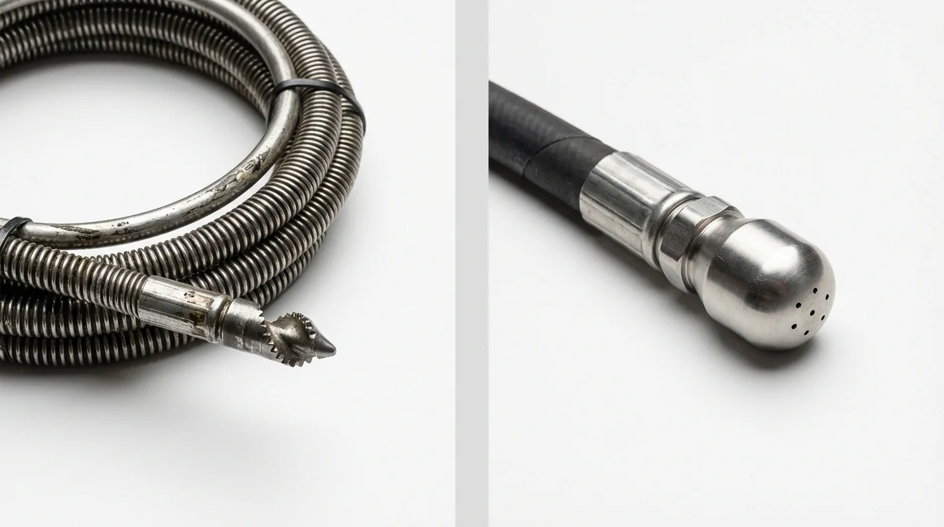 Drain snake cable and hydro jetting nozzle used for drain cleaning in Eagle Lake, FL